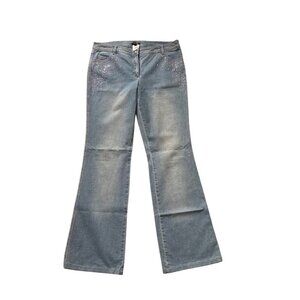 Escada Womens Light Blue Denim Flared Jeans With Rhinestone Detail Size 42